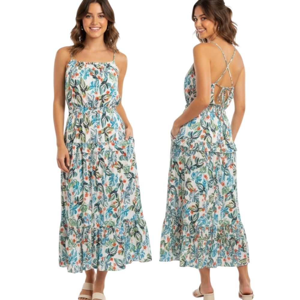 LOST + WANDER x ANTHROPOLOGIE Tropical Print Maxi Sundress - Size M